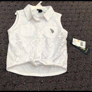 Girls white sleeveless polo style shirt